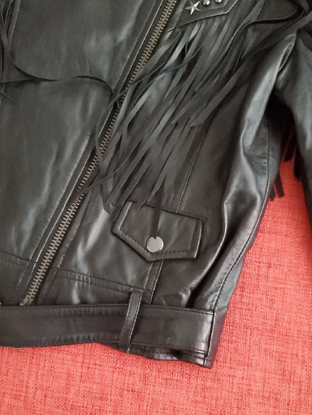 NWT Spell Teodora Black Leather Fringe Moto Jacket with Studs - Picture 13 of 15
